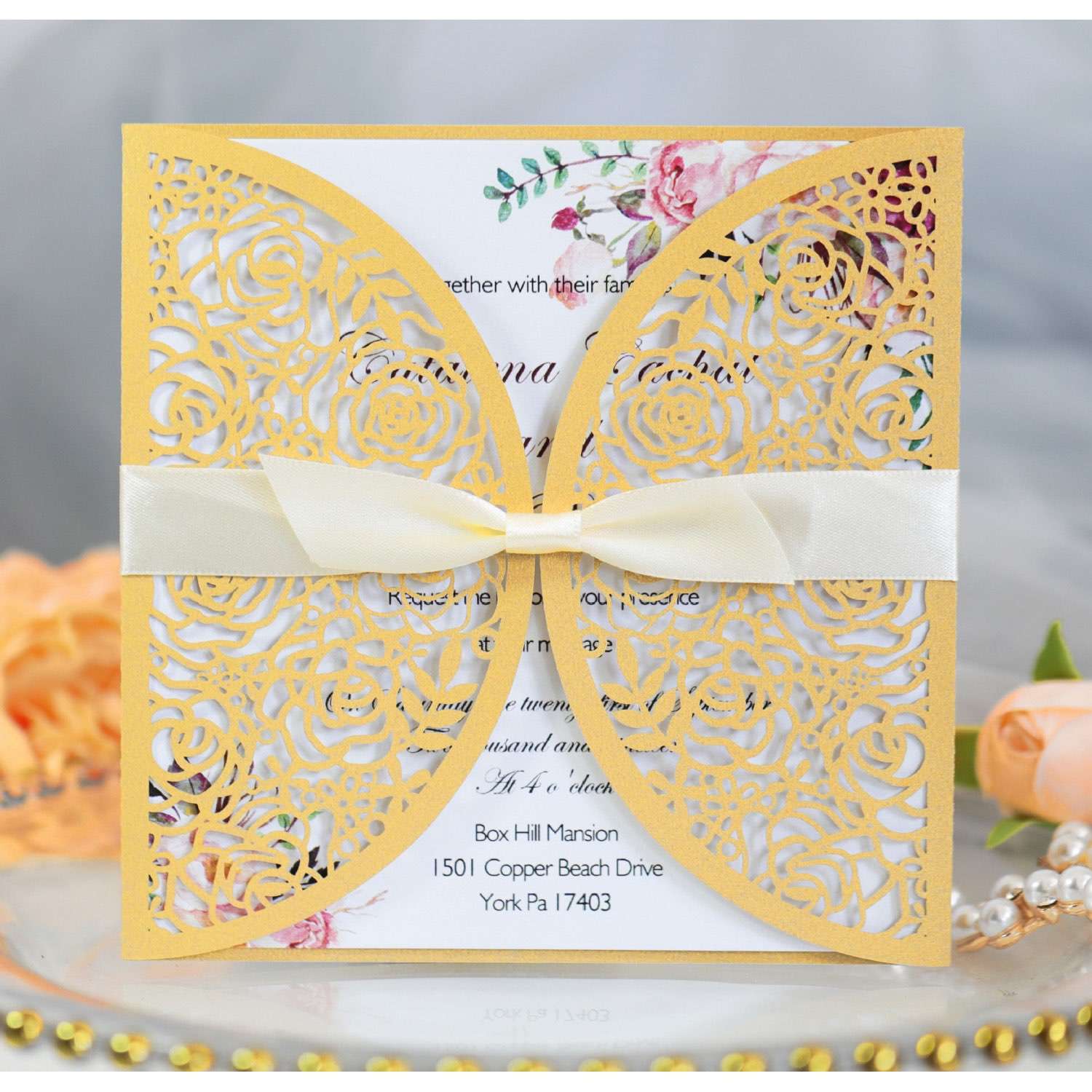 Square Wedding Card Elegant Invitation Card Laser Cut Paper Valentine's Day Rose Invitation Card